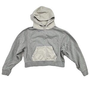 Aerie Cropped Hoodie Sweatshirt Women L Gray Pullover Colorblock Pocket